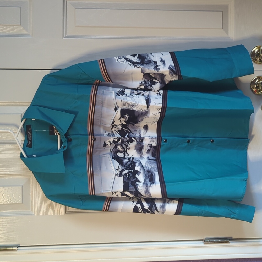 Thunder Rolls Retro Style Wild Horses Pearl Snap Button Up